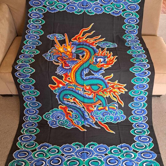 Unbranded Other - New Green Blue Dragon Tapestry Room Decor Wall Hanging GIFT Fire Serpent Chinese